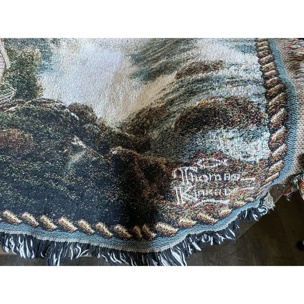 Thomas Kincade Woven Tapestry USA Lighthouse Scene Heavyweight 65 X 44
